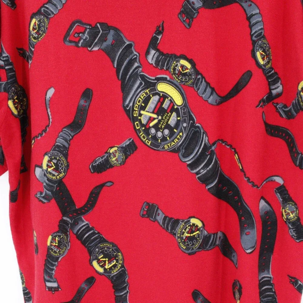 NWT Vintage Ralph Lauren Polo Sport Shirt Mens Medium All Over Watch Print